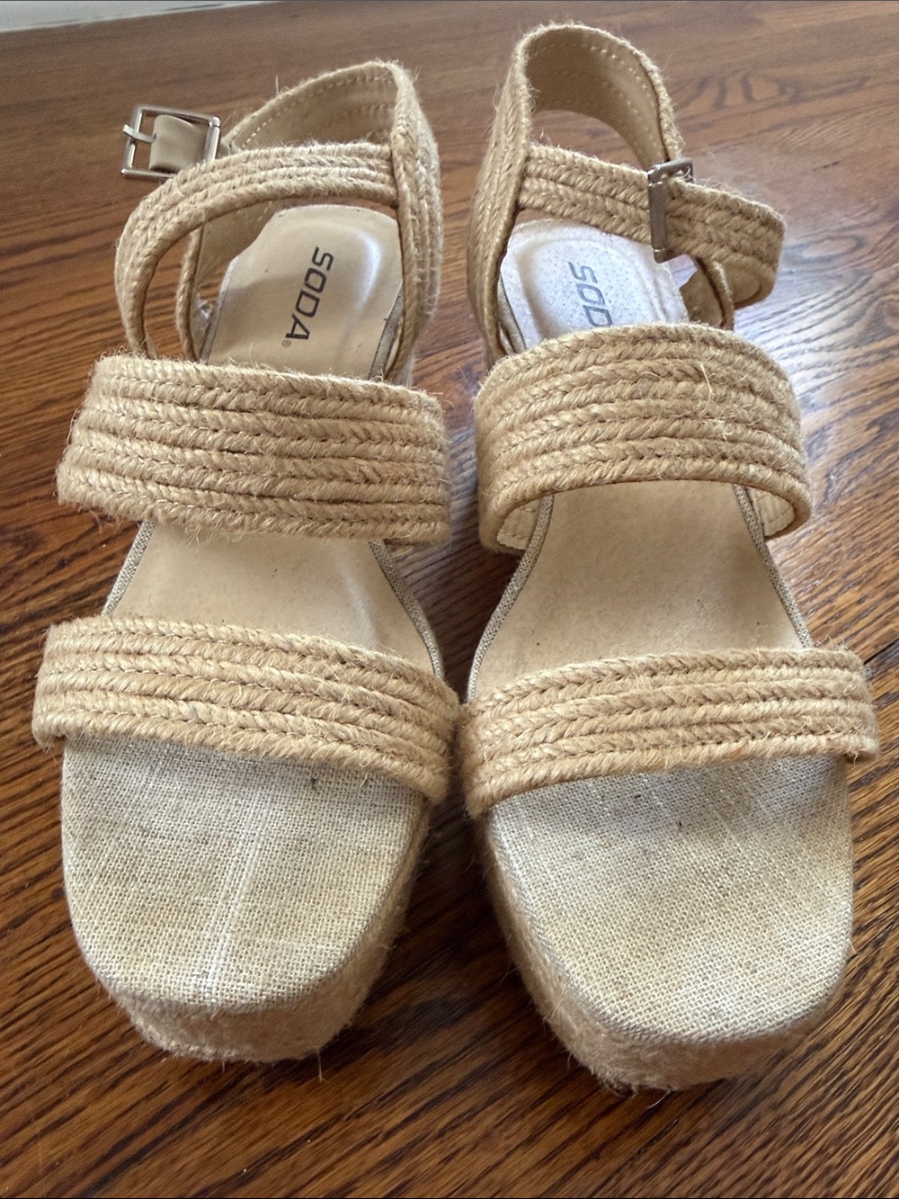 Soda Natural Beige Espadrille Platform Wedge Sandals
